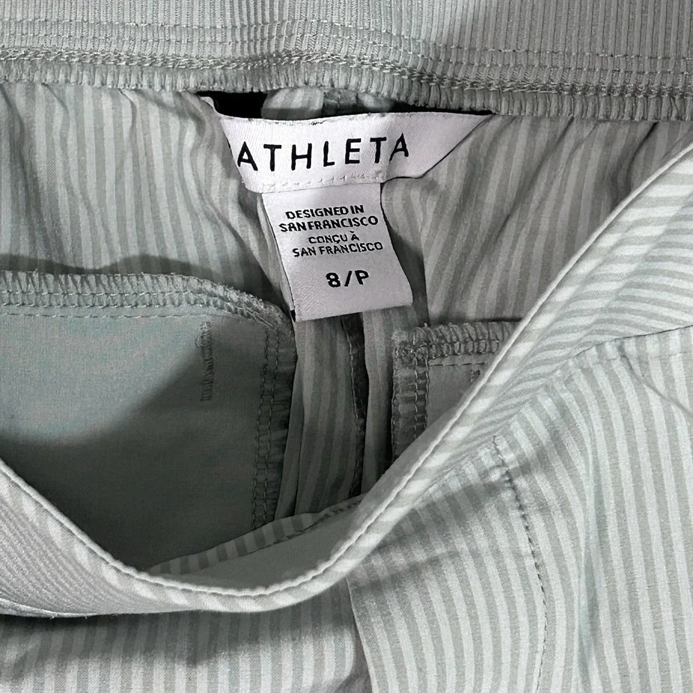 Athleta Womens 8P Striped Pull On Trousers Jogger Pants Gray White Stretch - Picture 3 of 6